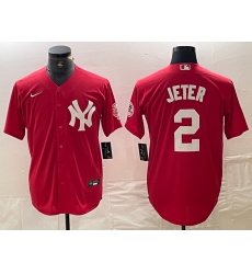 Men's New York Yankees #2 Derek Jeter Red Fashion Cool Base Jersey