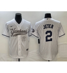 Men's New York Yankees #2 Derek Jeter White Cool Base Stitched Baseball Jersey