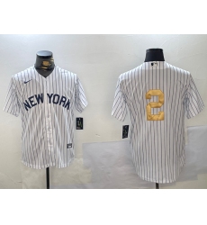 Men's New York Yankees #2 Derek Jeter White Pinstripe Without Name Fashion Cool Base Jersey