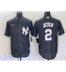 Men's Nike New York Yankees #2 Derek Jeter Black Pinstripe Cool Base Stitched Baseball Jersey