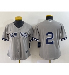 Women's Nike New York Yankees #2 Derek Jeter Grey No Name Stitched Cool Base Jersey