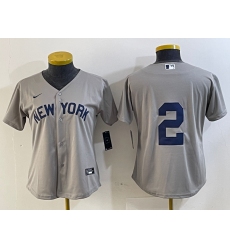 Youth New York Yankees #2 Derek Jeter Gray Field of Dreams Cool Base Jersey