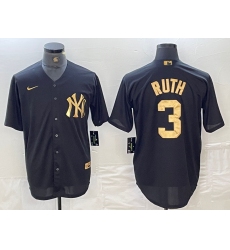 Men's New York Yankees #3 Babe Ruth Black Gold Cool Base Stitched Jersey