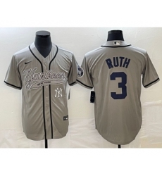 Men's New York Yankees #3 Babe Ruth Gray Cool Base Stitched Baseball Jersey