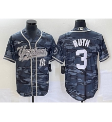 Men's New York Yankees #3 Babe Ruth Grey Camo Cool Base Stitched Baseball Jersey1