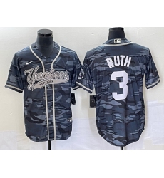 Men's New York Yankees #3 Babe Ruth Grey Camo Cool Base Stitched Baseball Jersey