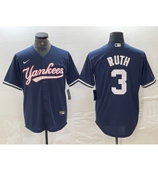 Men's New York Yankees #3 Babe Ruth Navy Cool Base Stitched Baseball Jersey