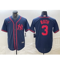 Men's New York Yankees #3 Babe Ruth Navy Red Fashion Cool Base Jersey