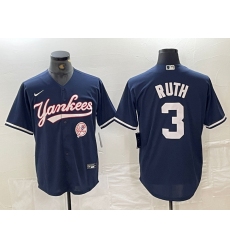 Men's New York Yankees #3 Babe Ruth Navy With Cool Base Stitched Baseball Jersey