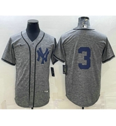 Men's New York Yankees #3 Babe Ruth No Name Grey Gridiron Cool Base Stitched Jersey