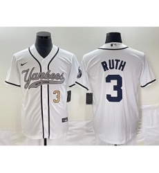 Men's New York Yankees #3 Babe Ruth Number White Cool Base Stitched Baseball Jersey