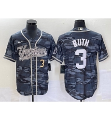 Men's New York Yankees #3 Babe Ruth Numbre Grey Camo Cool Base Stitched Baseball Jersey