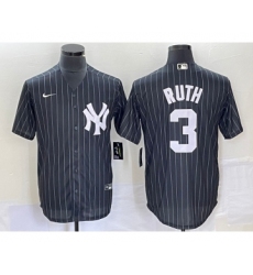 Men's Nike New York Yankees #3 Babe Ruth Black Pinstripe Cool Base Stitched Baseball Jersey