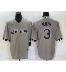 Men's Nike New York Yankees #3 Babe Ruth Grey Stitched Cool Base Nike Jersey