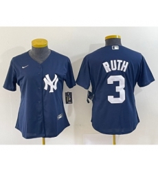 Women's New York Yankees #3 Babe Ruth Navy Blue Stitched Nike Cool Base Jersey