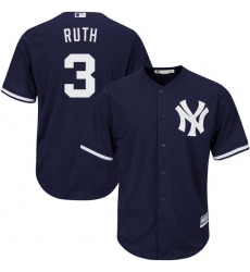Youth Majestic New York Yankees #3 Babe Ruth Replica Navy Blue Alternate MLB Jersey