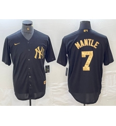 Men's New York Yankees #7 Mickey Mantle Black Gold Cool Base Stitched Jersey