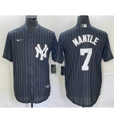 Men's New York Yankees #7 Mickey Mantle Black Pinstripe Cool Base Stitched Baseball Jersey