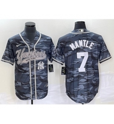 Men's New York Yankees #7 Mickey Mantle Grey Camo Cool Base Stitched Baseball Jersey1