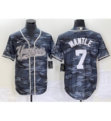 Men's New York Yankees #7 Mickey Mantle Grey Camo Cool Base Stitched Baseball Jersey