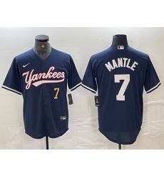 Men's New York Yankees #7 Mickey Mantle Number Navy With Cool Base Stitched Baseball Jersey