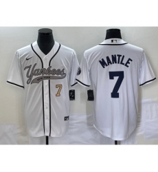 Men's New York Yankees #7 Mickey Mantle Number White Cool Base Stitched Baseball Jersey