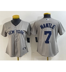 Women's New York Yankees #7 Mickey Mantle Name 2021 Grey Field of Dreams Cool Base Stitched Jersey