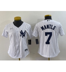 Women's Nike New York Yankees #7 Mickey Mantle White No Name Stitched Cool Base Jersey