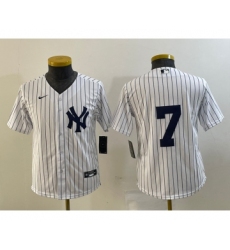 Youth New York Yankees #7 Mickey Mantle White No Name Stitched Nike Cool Base Throwback Jersey