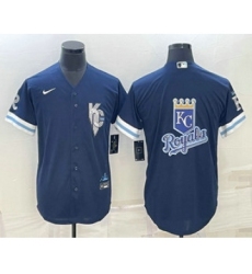 Men's Kansas City Royals Big Logo 2022 Navy Blue City Connect Cool Base Stitched Jersey