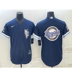 Men's Kansas City Royals Big Logo 2022 Navy Blue City Connect Cool Base Stitched Jerseys