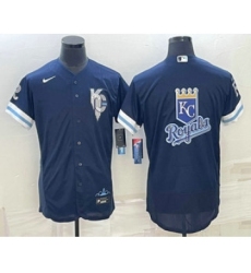 Men's Kansas City Royals Big Logo 2022 Navy Blue City Connect Flex Base Stitched Jersey