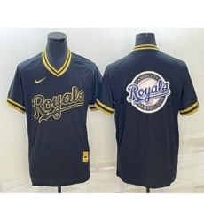 Men's Kansas City Royals Big Logo Black Gold Nike Cooperstown Legend V Neck Jersey