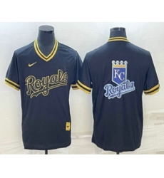 Men's Kansas City Royals Big Logo Black Gold Nike Cooperstown Legend V Neck Jerseys