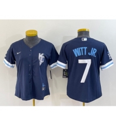 Women's Kansas City Royals #7 Bobby Witt Jr 2022 Navy Blue City Connect Cool Base Stitched Jersey