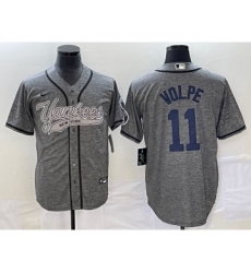 Men's New York Yankees #11 Anthony Volpe Grey Gridiron Cool Base Stitched Baseball Jersey