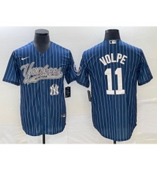 Men's New York Yankees #11 Anthony Volpe Navy Cool Base Stitched Baseball Jersey