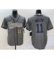 Men's New York Yankees #11 Anthony Volpe Number Grey Gridiron Cool Base Stitched Baseball Jersey