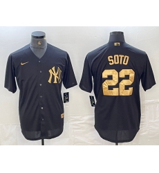 Men's New York Yankees #22 Juan Soto Black Gold Cool Base Stitched Jersey