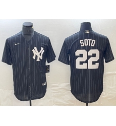 Men's New York Yankees #22 Juan Soto Black Pinstripe Cool Base Stitched Baseball Jersey