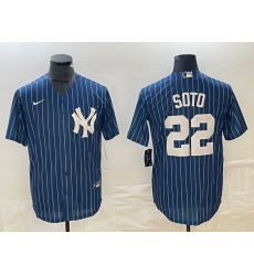 Men's New York Yankees #22 Juan Soto Blue Pinstripe Cool Base Stitched Baseball Jerseys