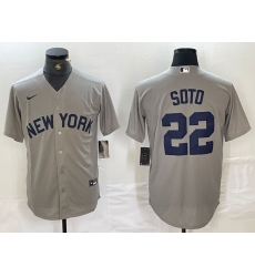 Men's New York Yankees #22 Juan Soto Name 2021 Grey Field of Dreams Cool Base Stitched Baseball Jersey