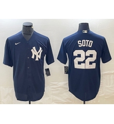 Men's New York Yankees #22 Juan Soto Name Navy Blue Cool Base Stitched Baseball Jersey