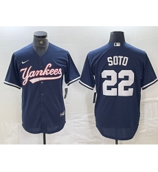 Men's New York Yankees #22 Juan Soto Navy Cool Base Stitched Baseball Jersey