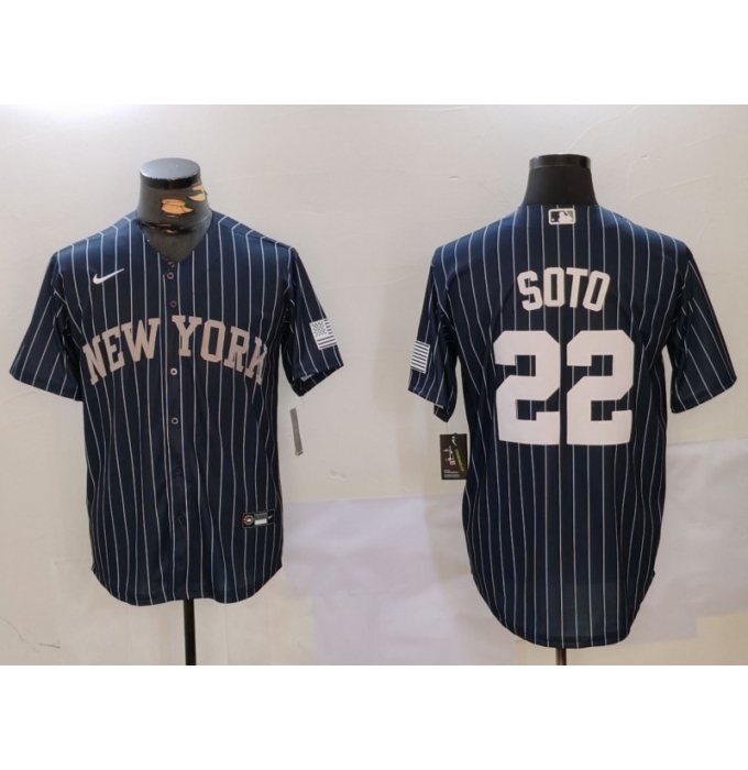 Men's New York Yankees #22 Juan Soto Navy Pinstripe Fashion Cool Base Jersey