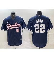 Men's New York Yankees #22 Juan Soto Navy With Cool Base Stitched Baseball Jersey