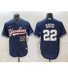 Men's New York Yankees #22 Juan Soto Number Navy Cool Base Stitched Baseball Jerse