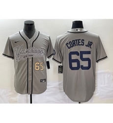 Men's New York Yankees #65 Nestor Cortes Jr Number Grey Cool Base Stitched Baseball Jersey