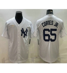 Men's New York Yankees #65 Nestor Cortes Jr White Pinstripe Stitched MLB Cool Base Nike Jersey