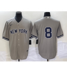 Men's New York Yankees #8 Yogi Berr Grey Cool Base Stitched Baseball Jersey